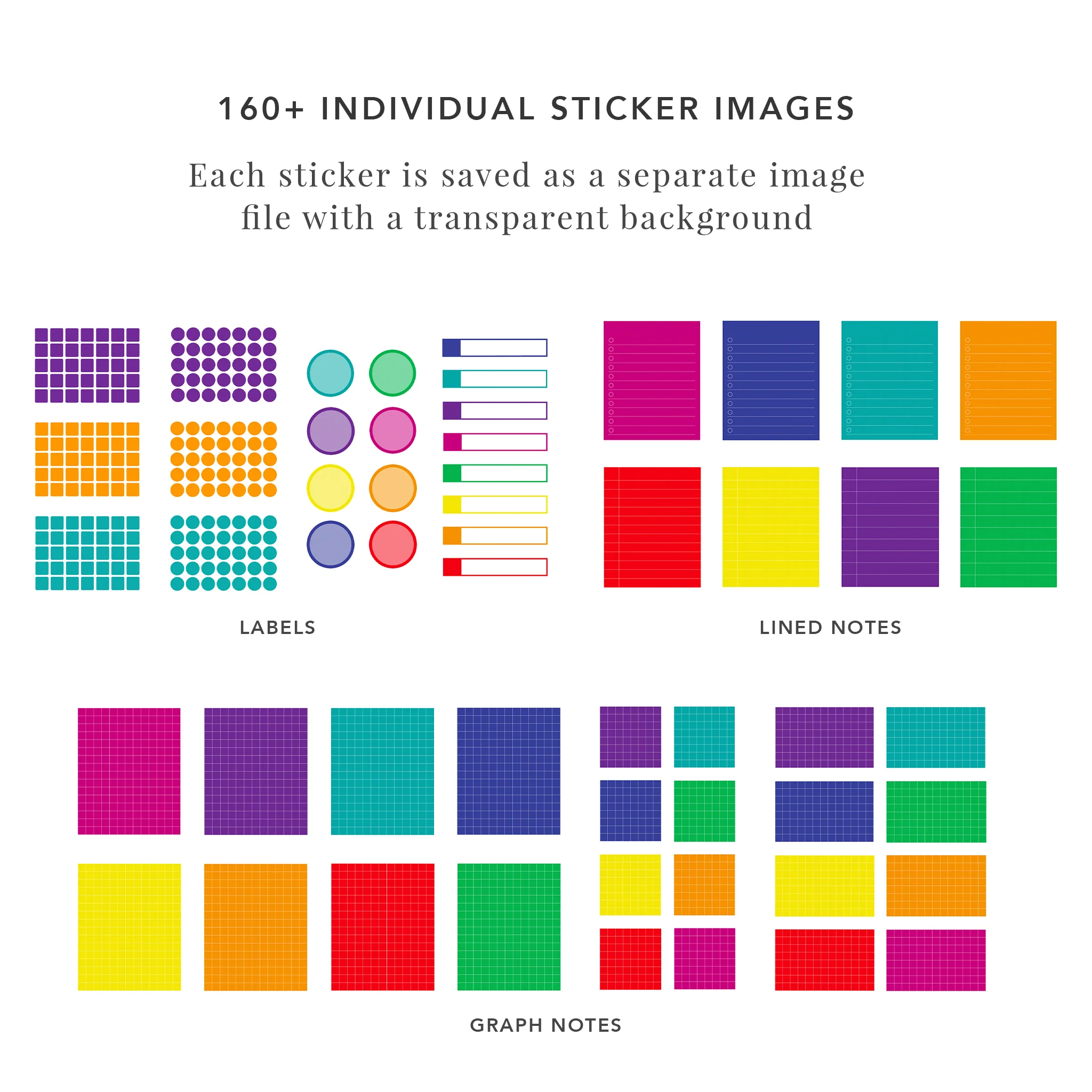 Notes and Shapes Sticker Set in Neon Colors - Image 3